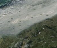 Ein Satelittenbild zeigt Bewölkung über dem Nordwesten Deutschlands