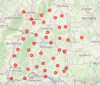 Karte von Baden Württemberg zeigt Stationen, an den Daten zur Solarstrahlung erfasst werden