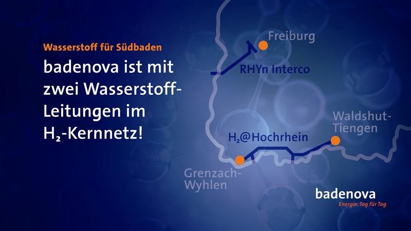 Im Bild eine Grafik mit den Projekten von Badenova für das Wasserstoff-Kernnetz.