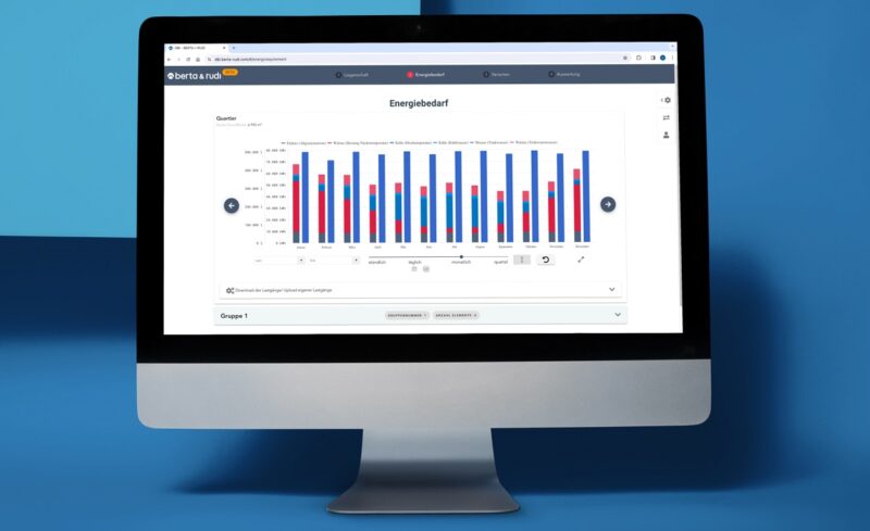 Ein Bildschirm, der die KI-gestützte Software für Energiekonzepte Berta & Rudi zeigt.