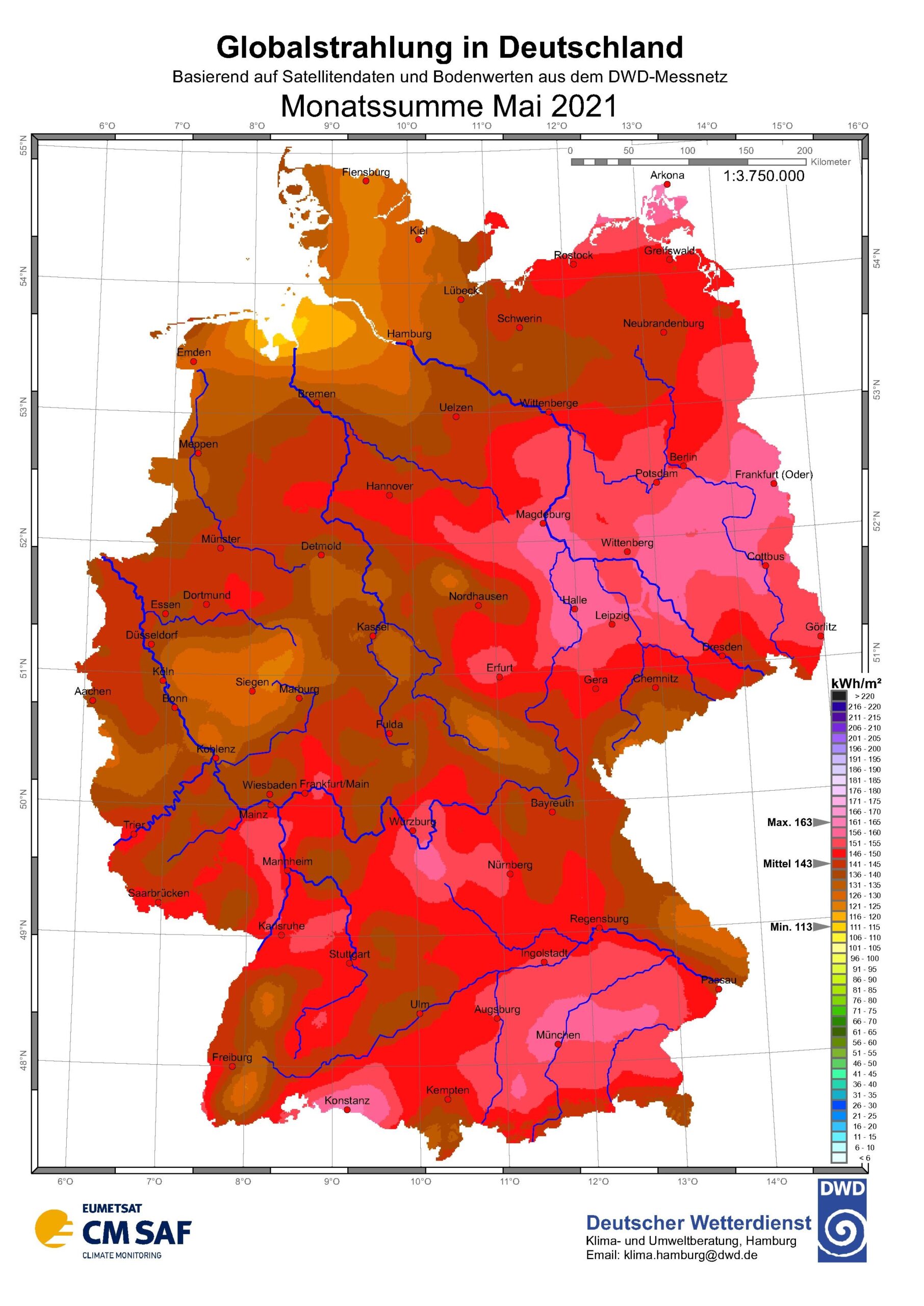 Sonneneinstrahlung in Deutschland im Mai 2021 - Solarserver