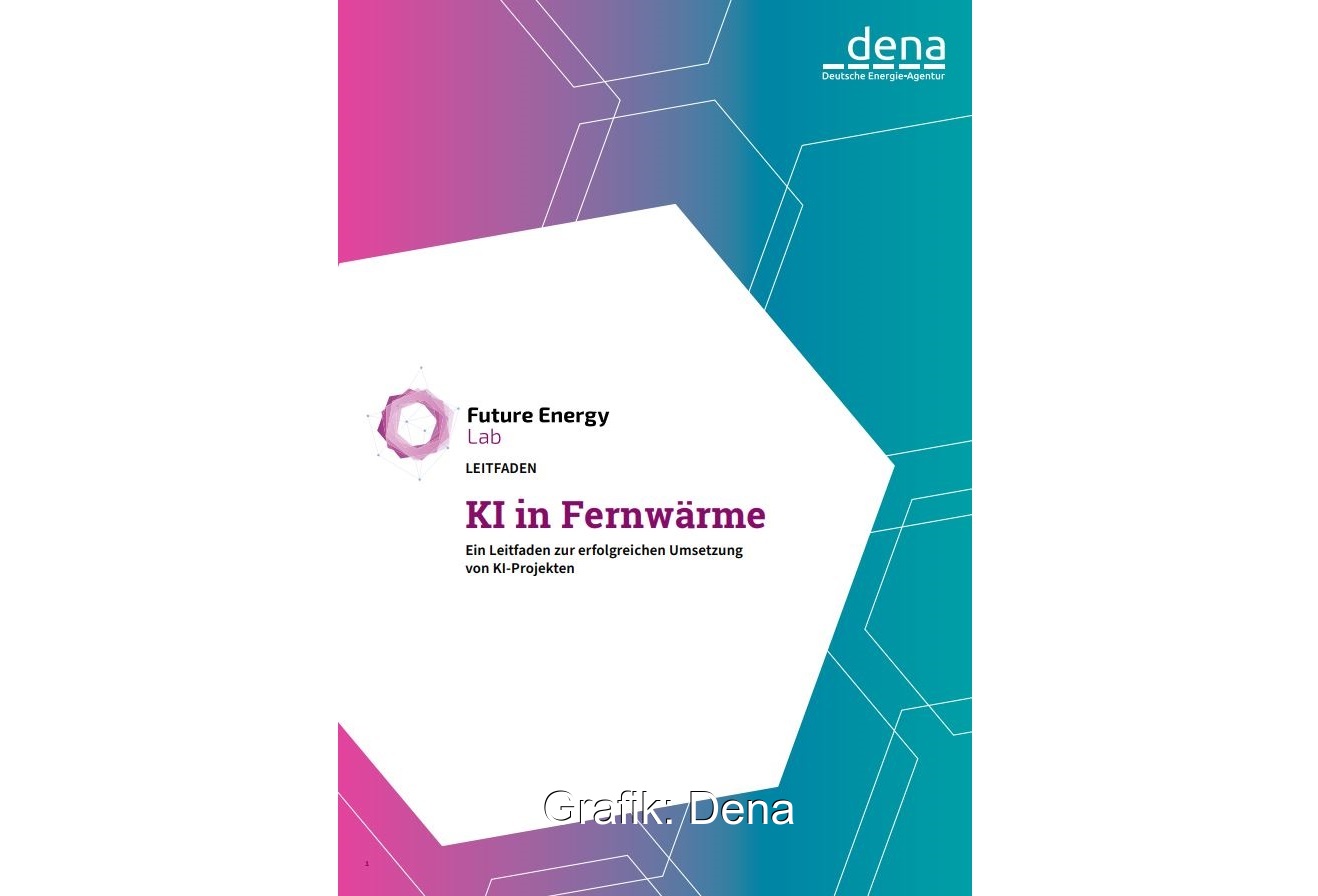 Im Bild das Cover vom neuen Dena-Leitfaden „KI in Fernwärme“.