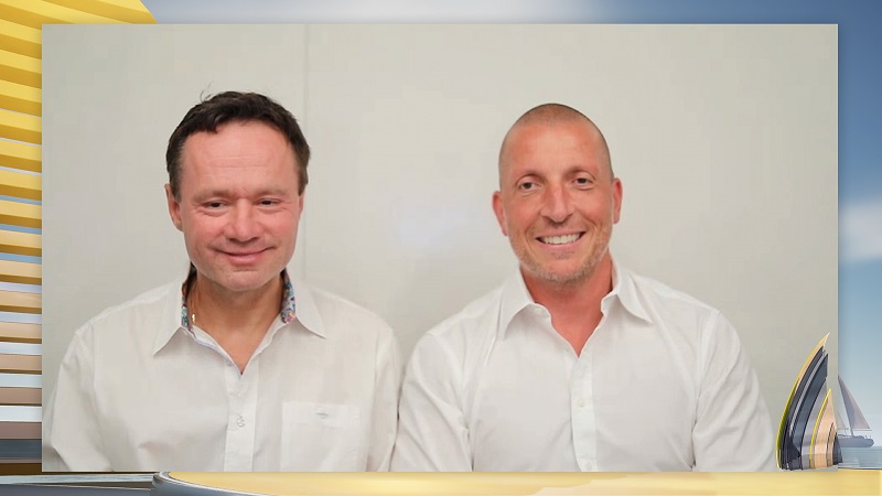 ZU sehen sind die Photovoltaiktechnologie-Innovatoren Henrik Lindström und Giovanni Fili, die den Europäischen Erfinderpreis 2021 für ihre Farbstoffsolarzelle erhalten.