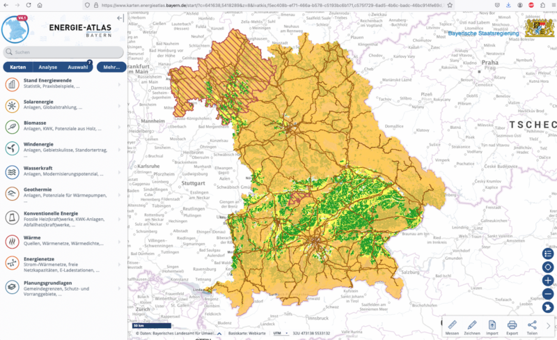 Karte von Bayern zeigt Potenzial für PV-Freiflächen-Anlagen