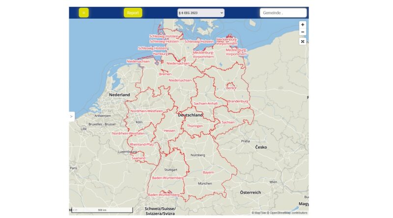 Im Bild die Interaktive Karte zur Beteiligung von Kommunen an Windenergie nach § 6 EEG 2023.