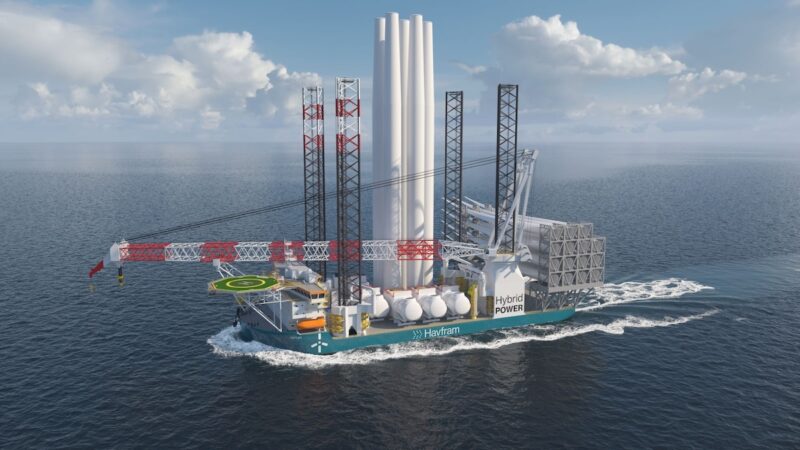 Grafik zeigt Offshore-Windpark-Errichterschiff von Havram.