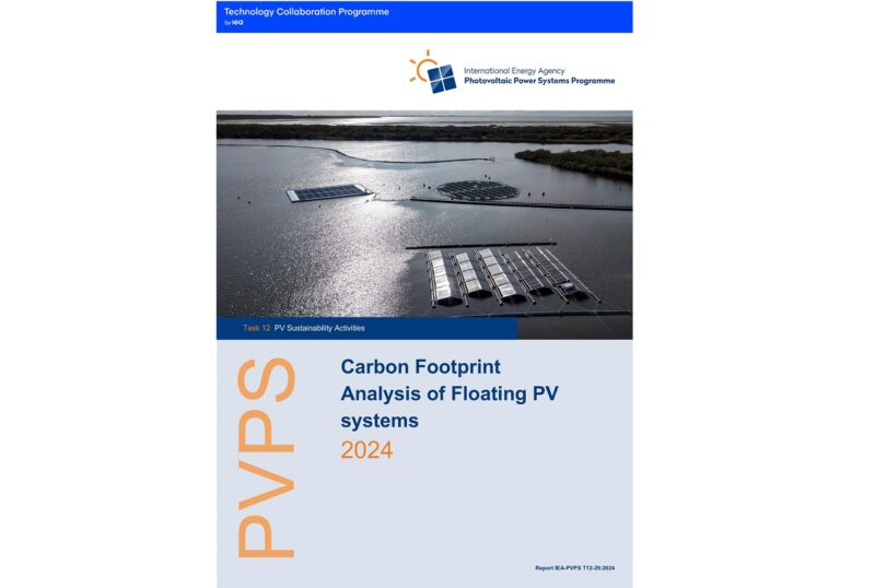 Im Bild das Cover des IEA-PVPS-Berichts zum CO2-Fußabdruck von Floating-PV-Systemen.