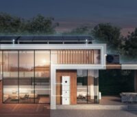 Im Bild ein modernes Haus, das die Smart-Home-Lösung von TCL mit Photovoltaik-Modulen auf dem Dach zeigt.