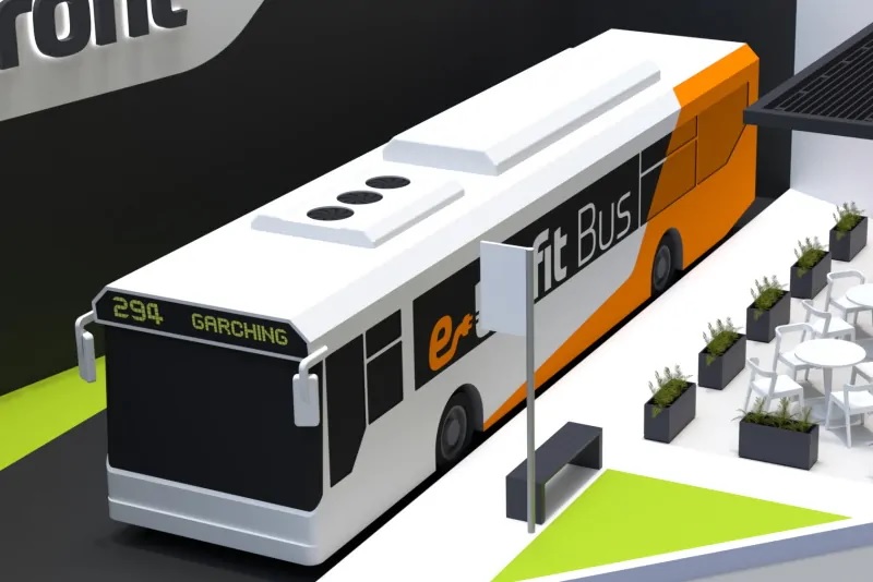 Zu sehen ist eine Zeichnung von einem Elektrobus. Die neuen Förderprogramme für nachhaltige Mobilität der KfW fördern unter anderem die Anschaffung von klimafreundlichen Fahrzeugen von Kommunen und Unternehmen.