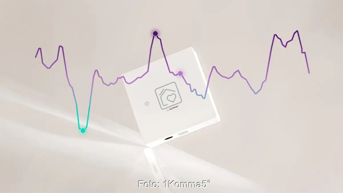 Eine Kurve mit dem Energiemanager Heartbeat von 1Komma5° als Symbol für die Strompreisgarantie.