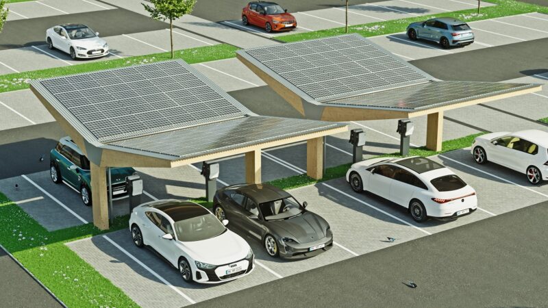 Im Bild eine Animation des Photovoltaik-Carports von HM Carport.