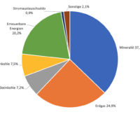 Kreisdiagramm zeigt Anteile der Energiequellen am Primärenergie-Verbrauch 2024.