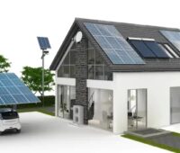 Im Bild ein Haus mit PV, Wärmepumpe und E-Auto, die Prosumer-App von Vattenfall soll die Energie managen.