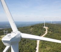 Luftbild von Windenergie-Kraftwerk