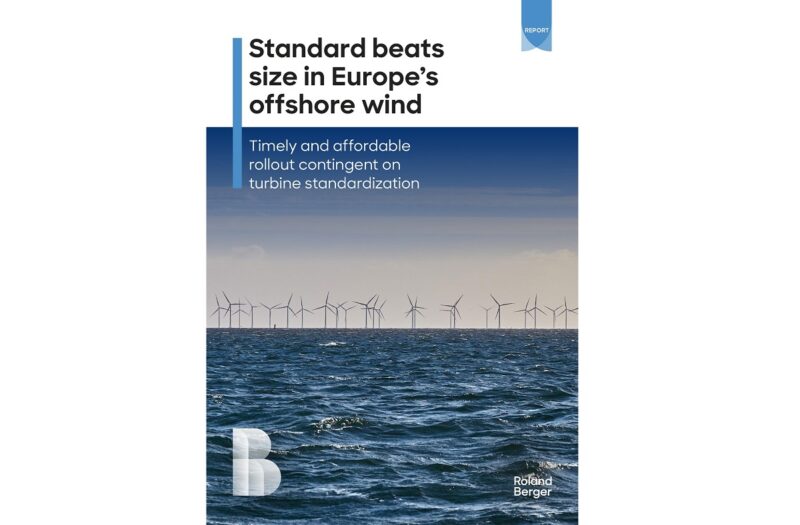 Im Bild das Cover der Studie zur Standardisierung der Turbinengröße in der Offshore-Windbranche von Roland Berger.