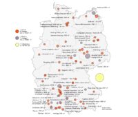 Im Bild eine Deutschlandkarte mit dem Bestand an Solarthermie in Wärmenetzen.