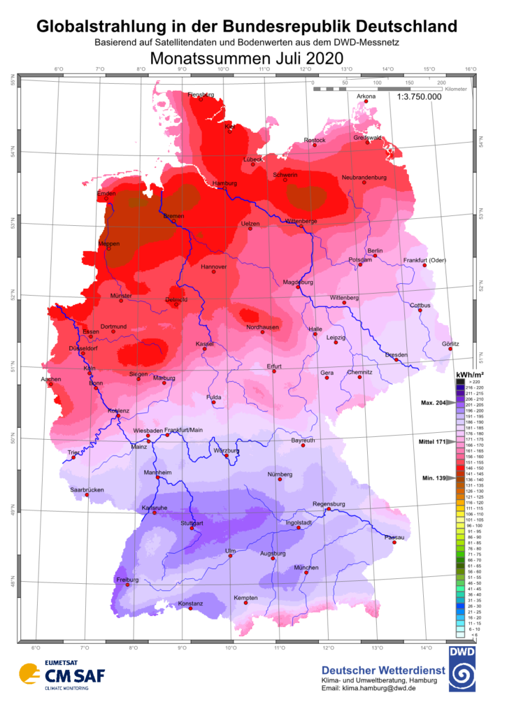 Deutschland: Sonneneinstrahlung im Juli 2020 - Solarserver