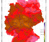 Deutschlandkarte mit den Daten zur Sonneneinstrahlung in Deutschland im August 2020