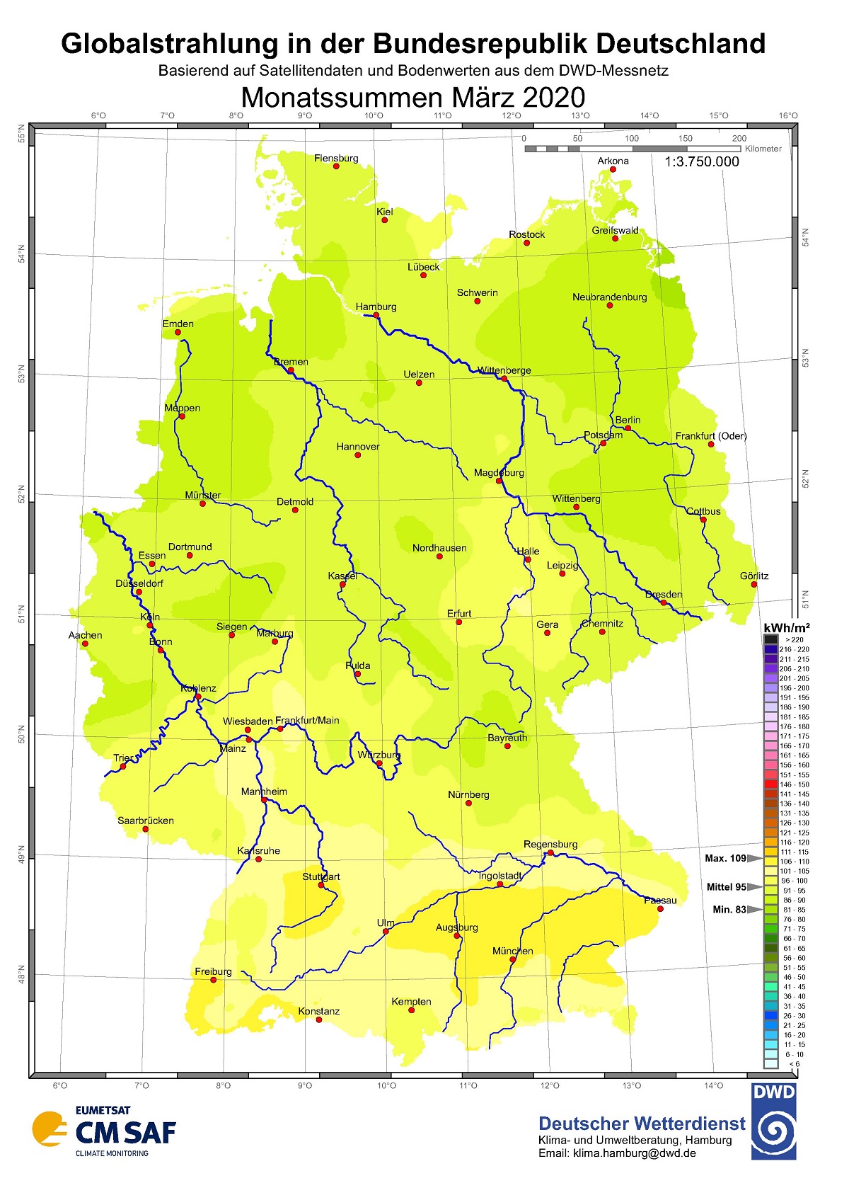 Sonneneinstrahlung in Deutschland im März 2020 - Solarserver