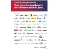 Zu sehen sind die Firmenlogos der Unternehmen, die den Appell zur Umsetzungsoffensive für Klimaneutralität in Deutschland unterzeichnet haben.