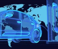 Zu sehen ist ein symbolisch dargestelltes Auto vor einer Weltkarte. Für den Batteriehersteller Farasis Energy ist Europa ein wichtiger Wachstumsmarkt.