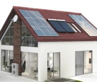 Im Bild eine Grafik eines Hauses mit PV, Solarthermie und Wärmepumpe, das Internetportal So geht’s mit Wärmepumpen stellt Wärmepumpenanlagen vor.