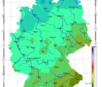 Deutschlandkarte mit Zonen unterschiedlicher Solareinstrahlung im Februar 2025.